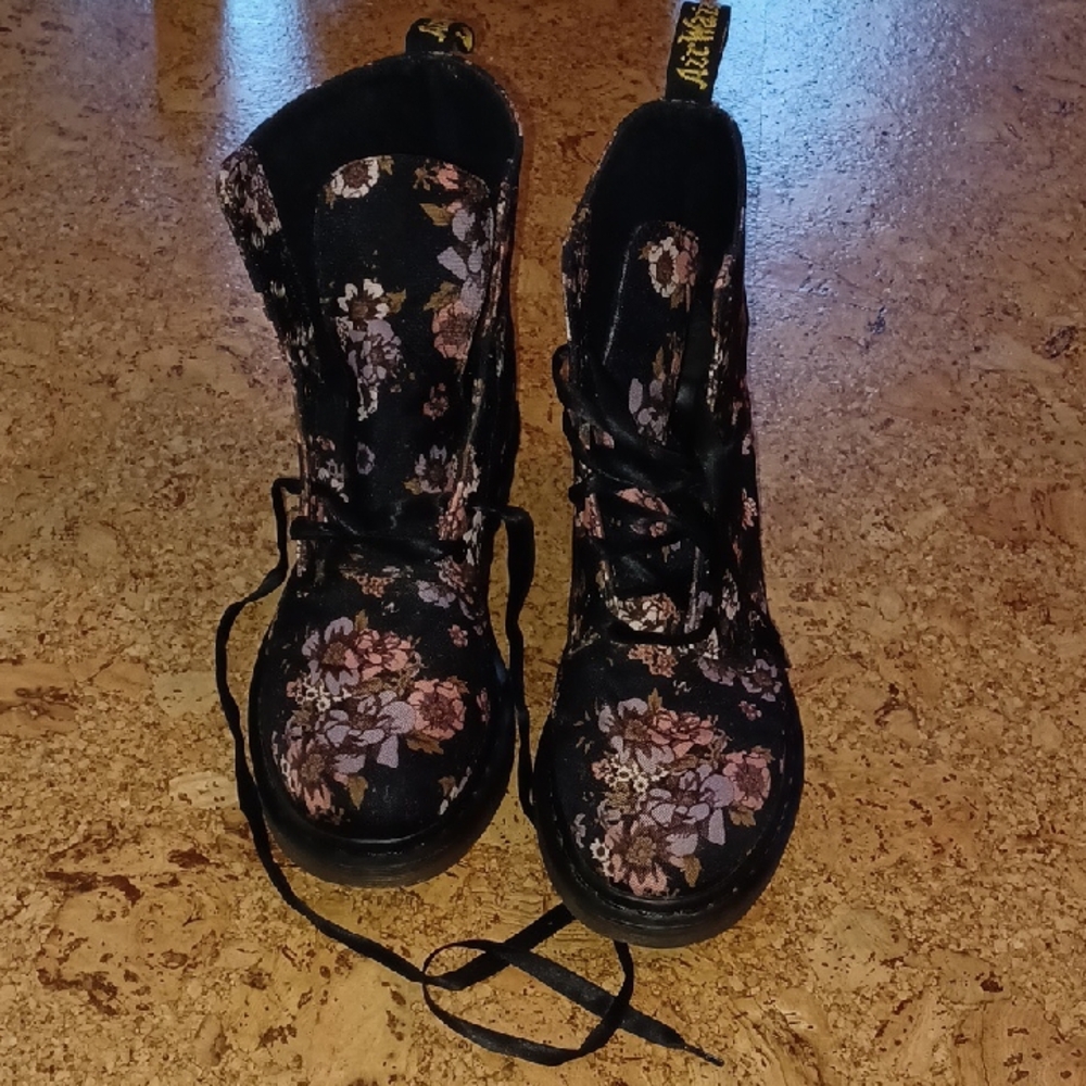 Dr. Martens Black Floral Lace-Up Combat Boots